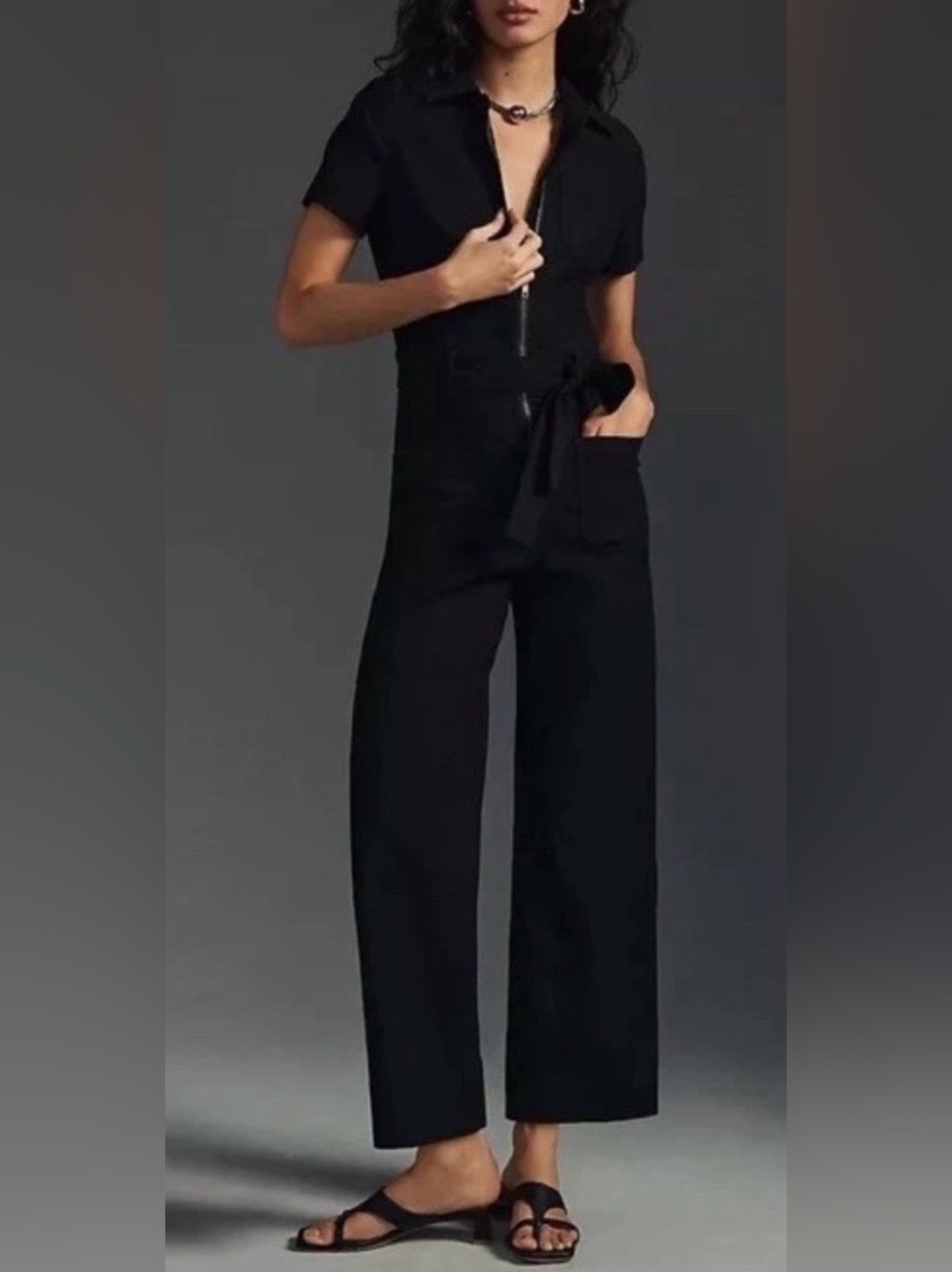 Maeve Colette Jumpsuit Black Anthropologie Stretchy Crop Jumper